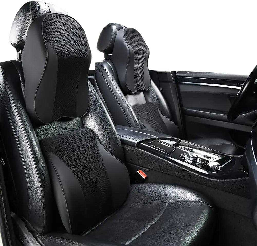 Memory Foam Car Neck Pillow And Back Support Cover Set