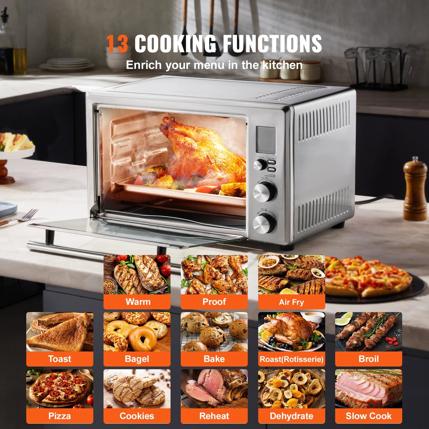 SucceBuy 13 In 1 Air Fryer Toaster Oven 29.6 Qt Convection
