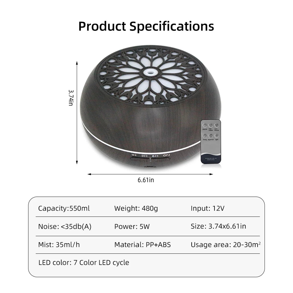 550ml Essential Oil Diffuser with Auto Timer and Remote Control