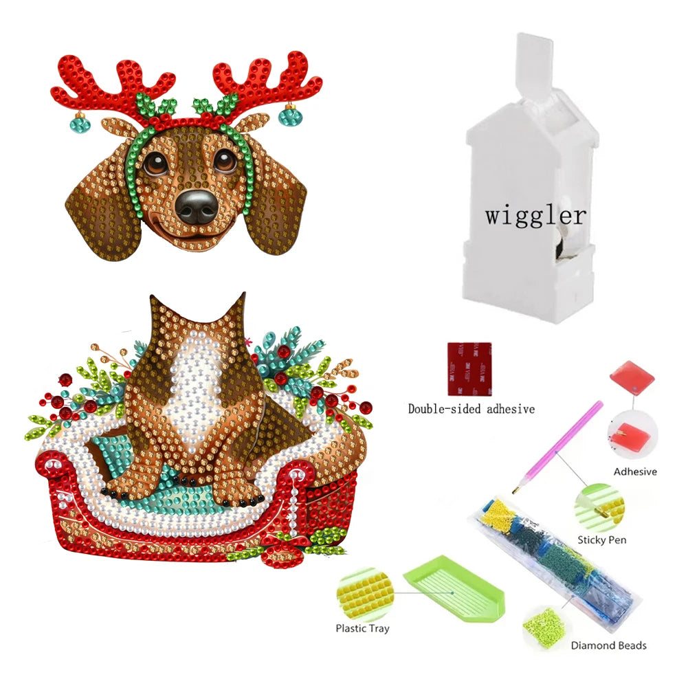 Xmas Acrylic Shaking Head Doberman Pinscher Diamond Painting Desktop Art Kit Tabletop Decoration