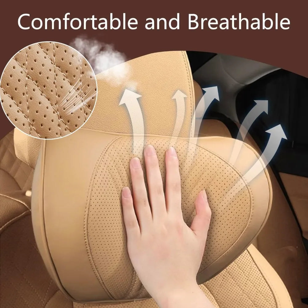 Palomino Brown Leather Car Neck Pillow Memory Foam Headrest
