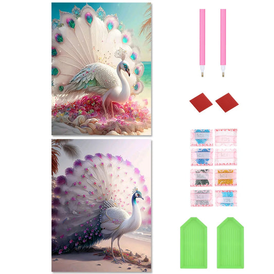 2pcs 5D DIY Full Round Drill Diamond Painting Ornate Peacock Kit Home Decor New Year Gift