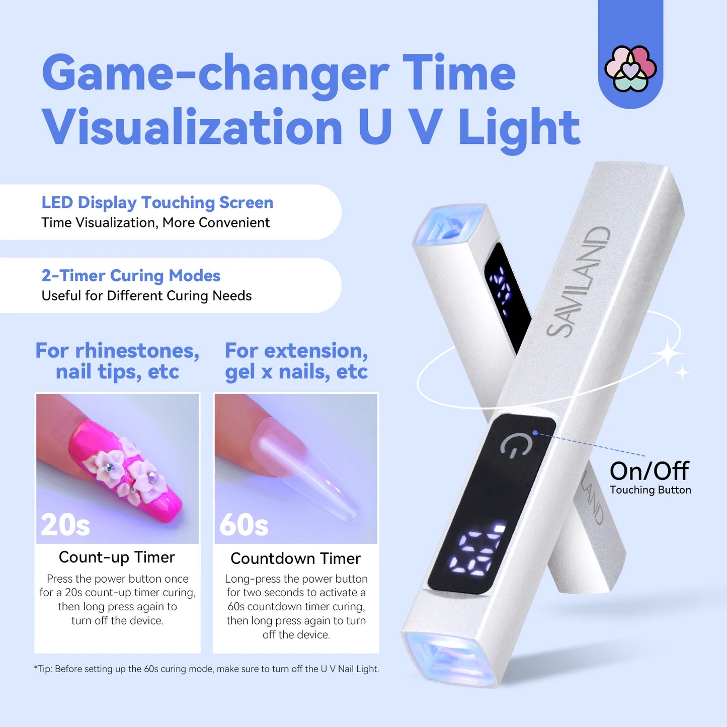 Saviland Rechargeable UV LED Nail Lamp With Magnetic Stand