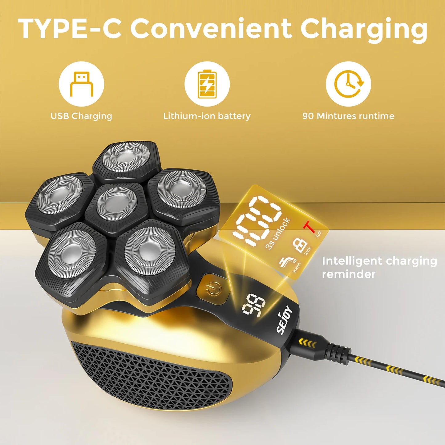 Sejoy 6D Floating Men Electric Shaver Wet Dry Beard Trimmer