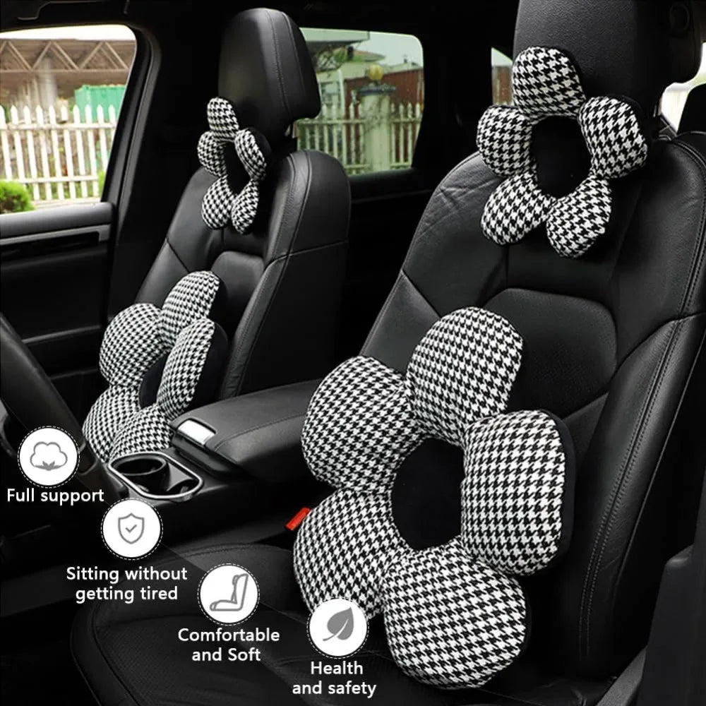4 Pack Houndstooth Butterfly Knot Car Neck Pillows Lumbar