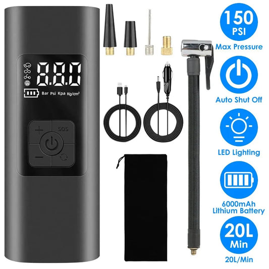 150 PSI Cordless Car Tire Pump With 6000mAh Battery Pack
