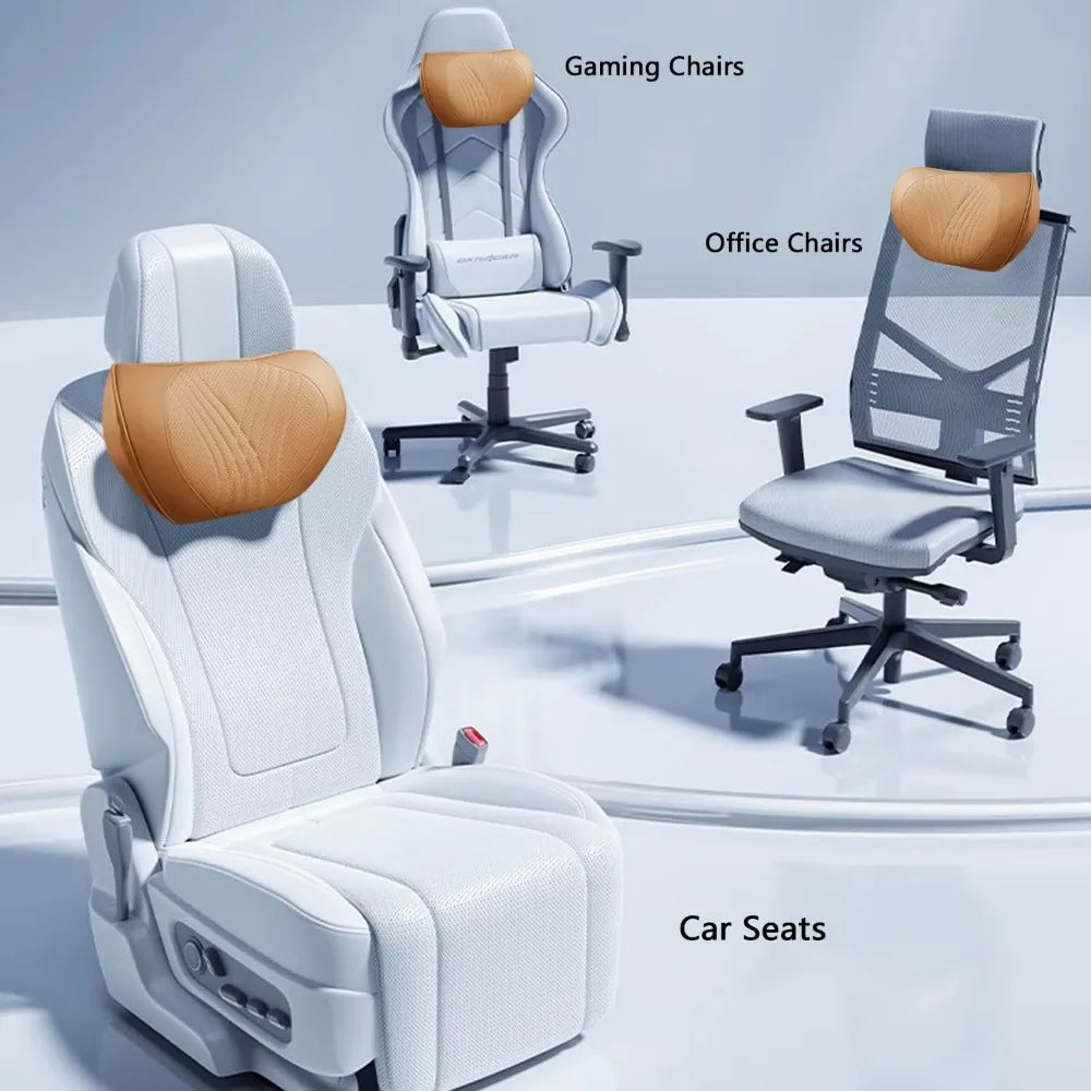 Palomino Brown Leather Car Neck Pillow Memory Foam Headrest