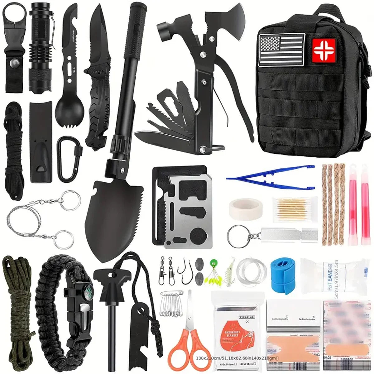 Camping Survival Kit 142Pcs First Aid Emergency Gear Set
