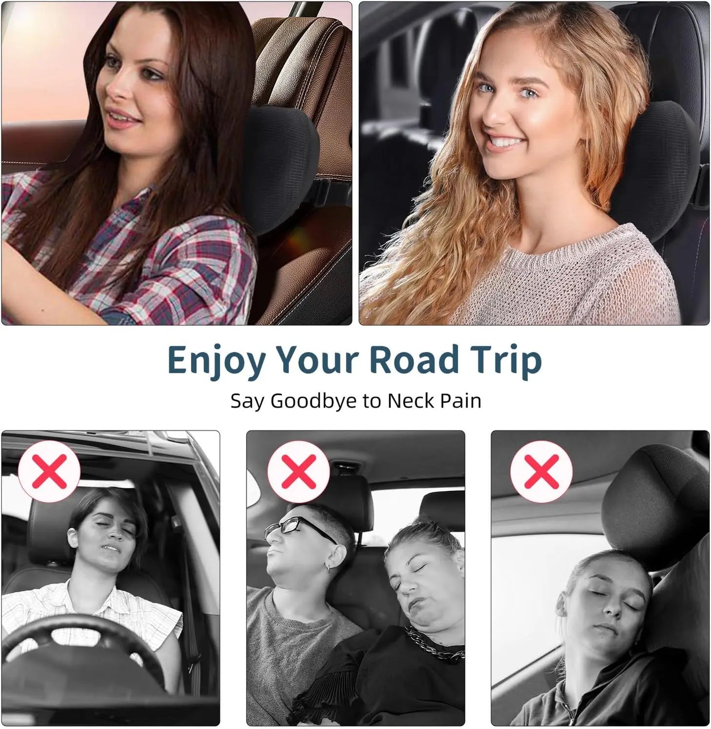 2 Pack Car Headrest Pillow Memory Foam Neck Support