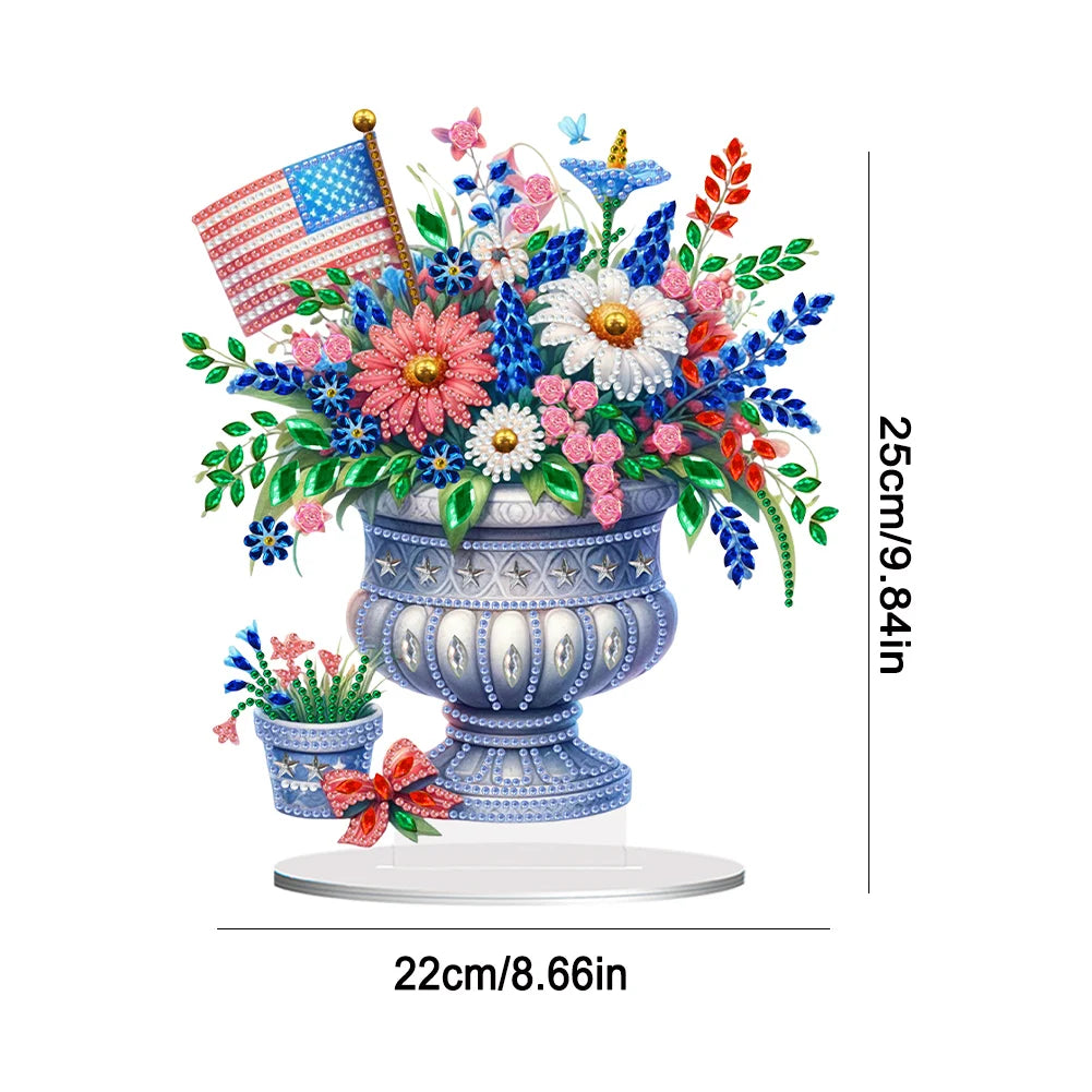 American Flag Diamond Painting Tabletop Ornaments Kit Flower Vase Single Side for Adults Beginners