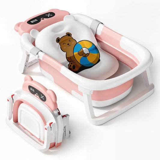 Foldable Baby Bathtub with Soft Cushion and Thermometer