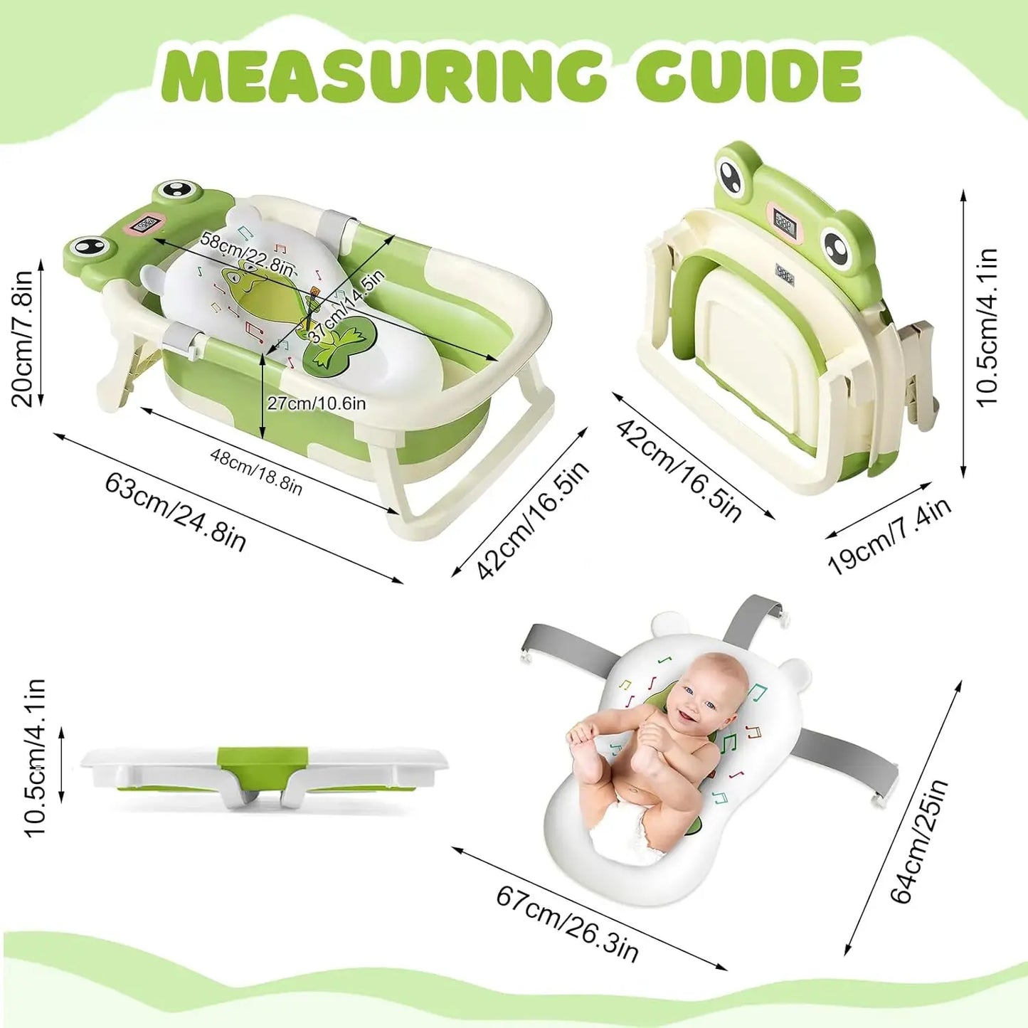 Foldable Baby Bath Tub with Cushion and Thermometer Set
