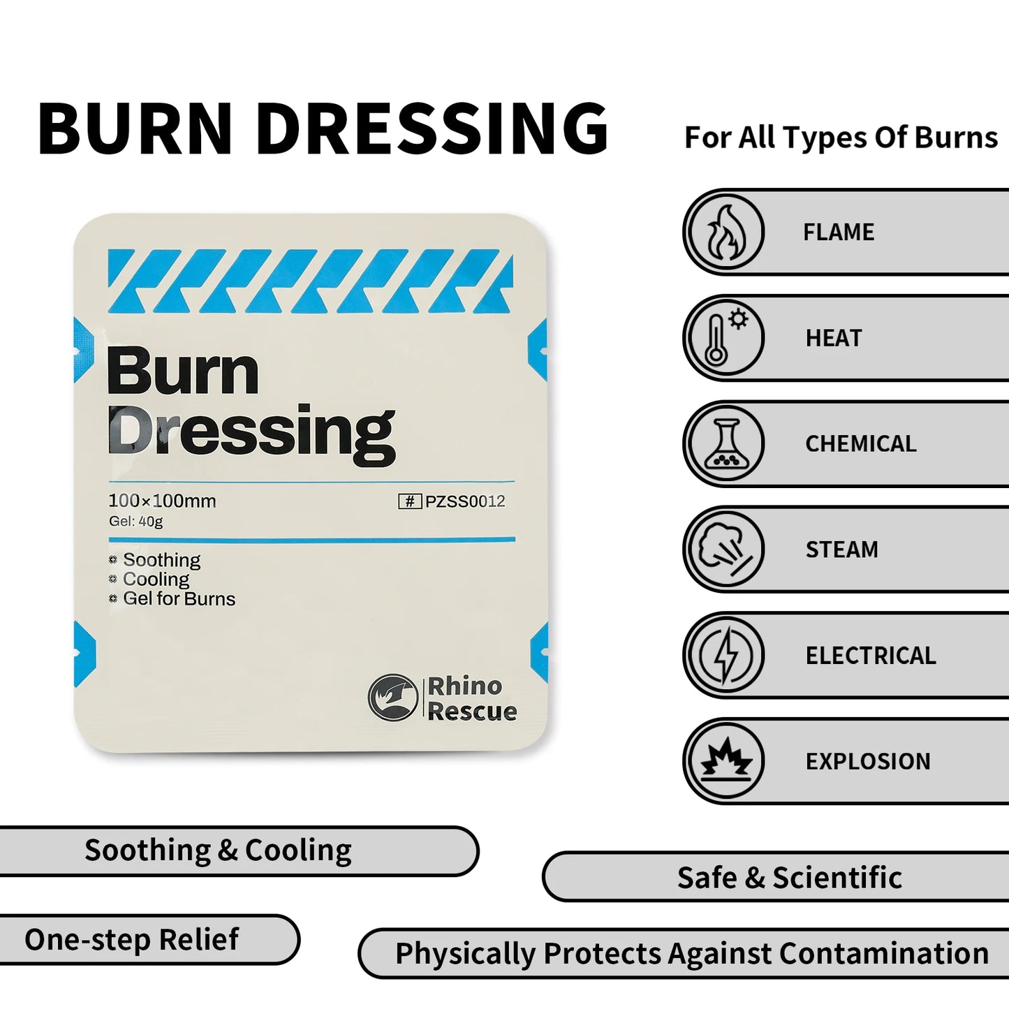 Rhino Rescue Burn Care Kit Dressings Gel Packets Cooling