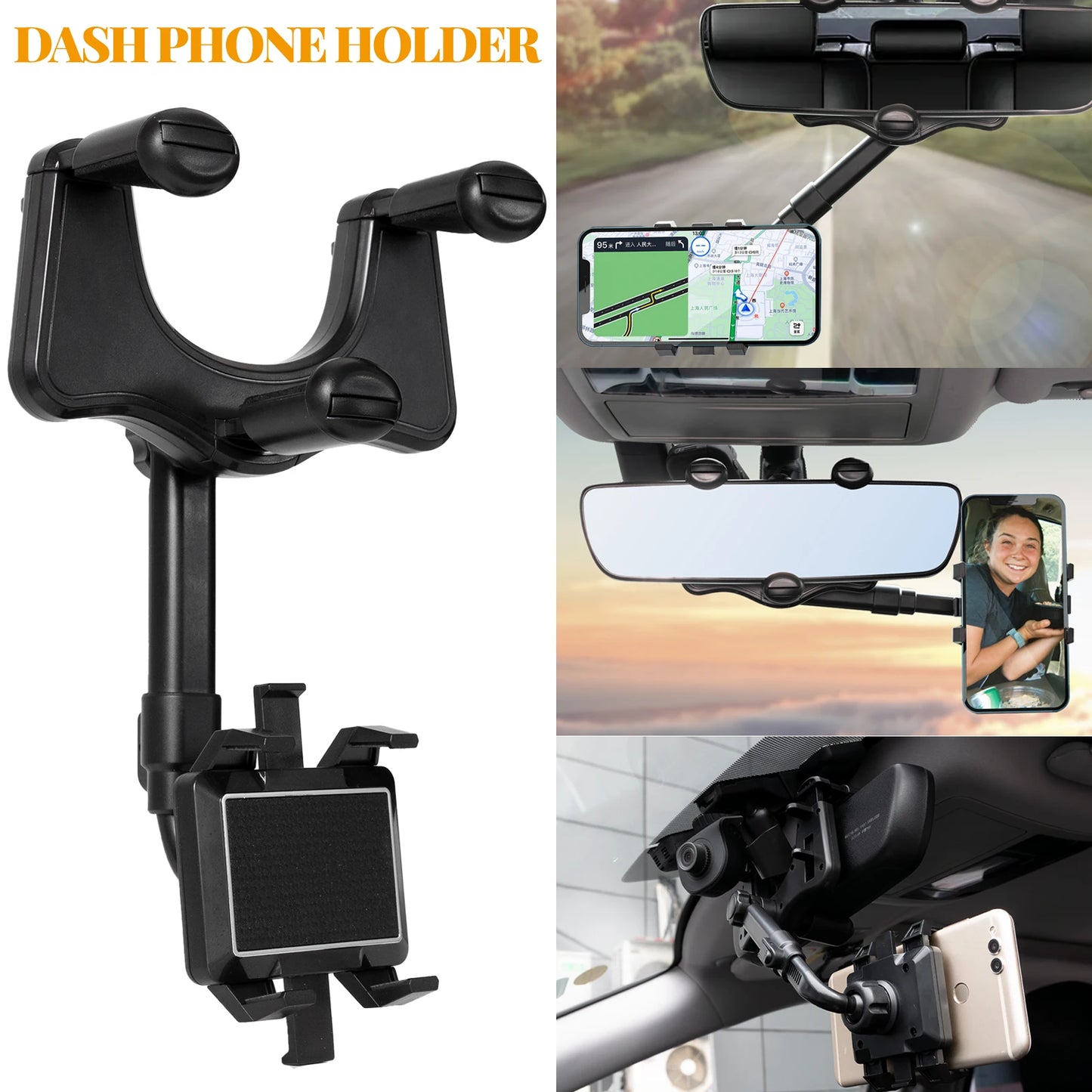 Car Phone Holder Clip Rear View Mirror Mount Adjustable