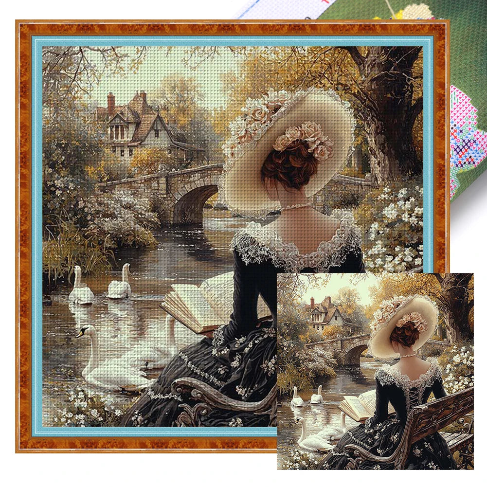 Full Embroidery Cotton 11CT Girl Cross Stitch 50x50 Cm