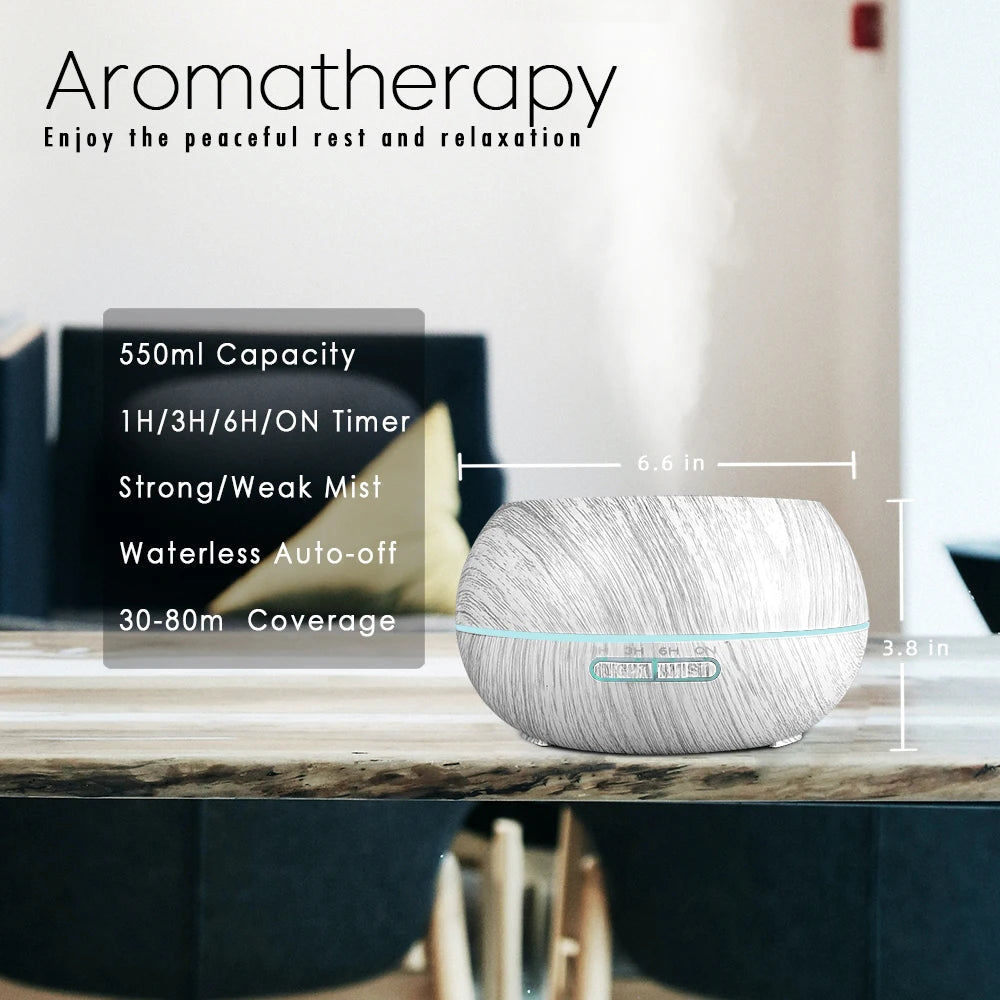 Ultra Quiet 550ml Aroma Diffuser with 7 Color LED Light