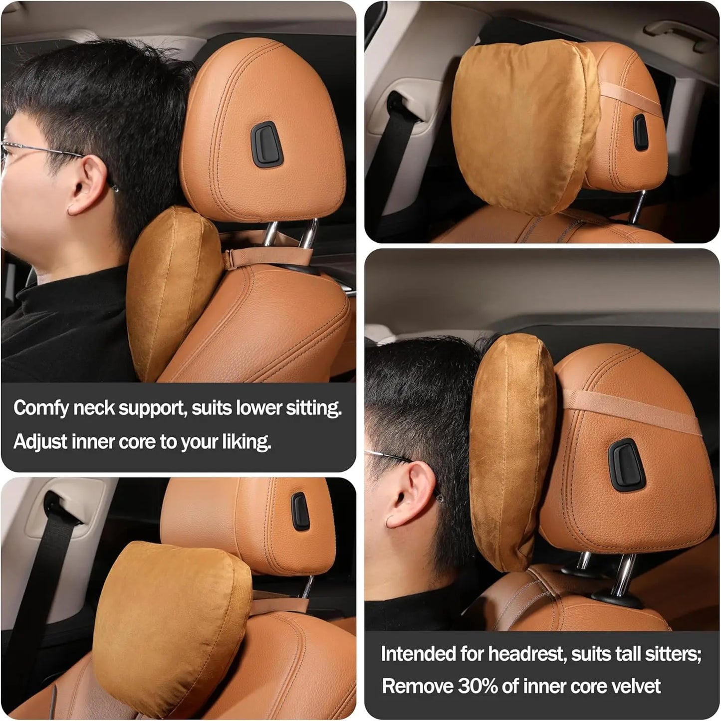 Genuine Cowhide Leather Car Headrest Neck Pillow for Driver