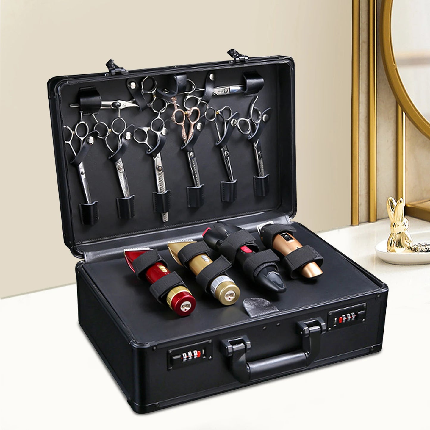 Portable Barber Box Aluminum Alloy Large Hair Kit Organizer