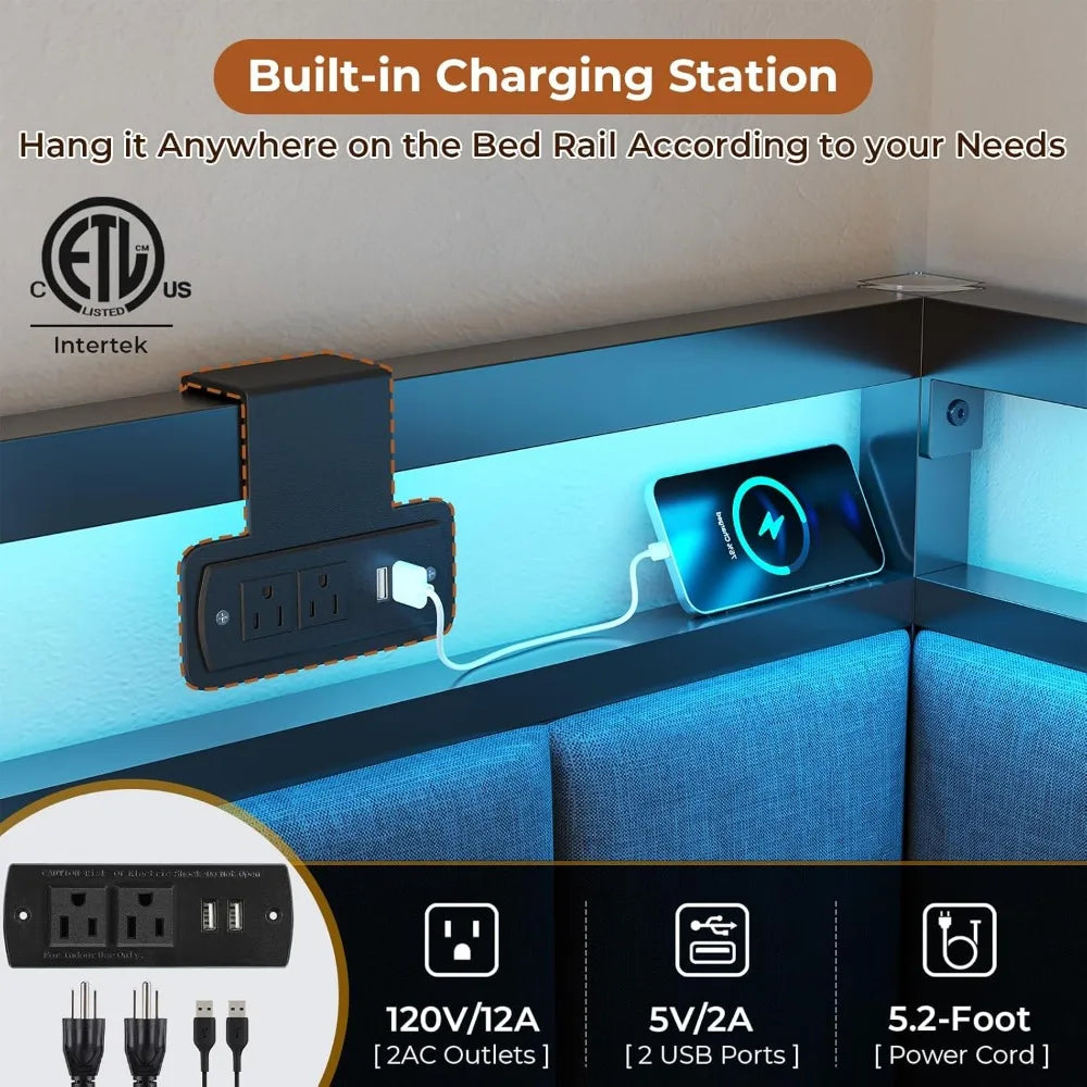 Twin XL Bed Frame With 2 Storage Drawers Charging Station