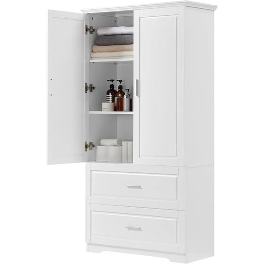 White Wide Storage Cabinet with Drawers and Doors Tall