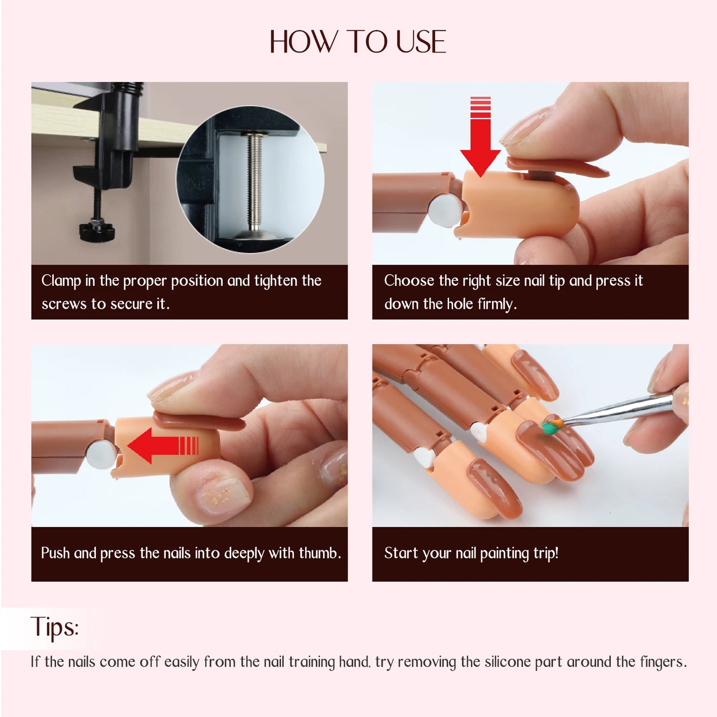 Saviland Nail Practice Hand Set With 200 Tips Glues Brush