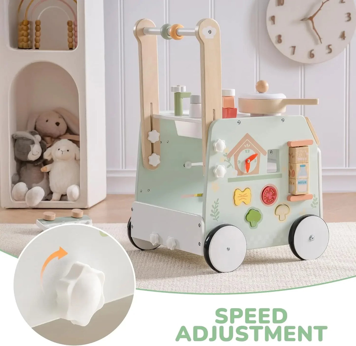 Robud Adjustable Height Wooden Baby Walker Push Toy for Kids