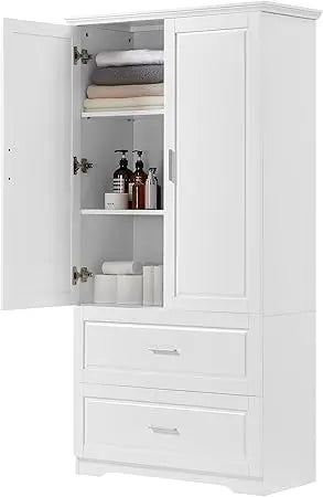 White Wide Storage Cabinet with Drawers and Doors Tall