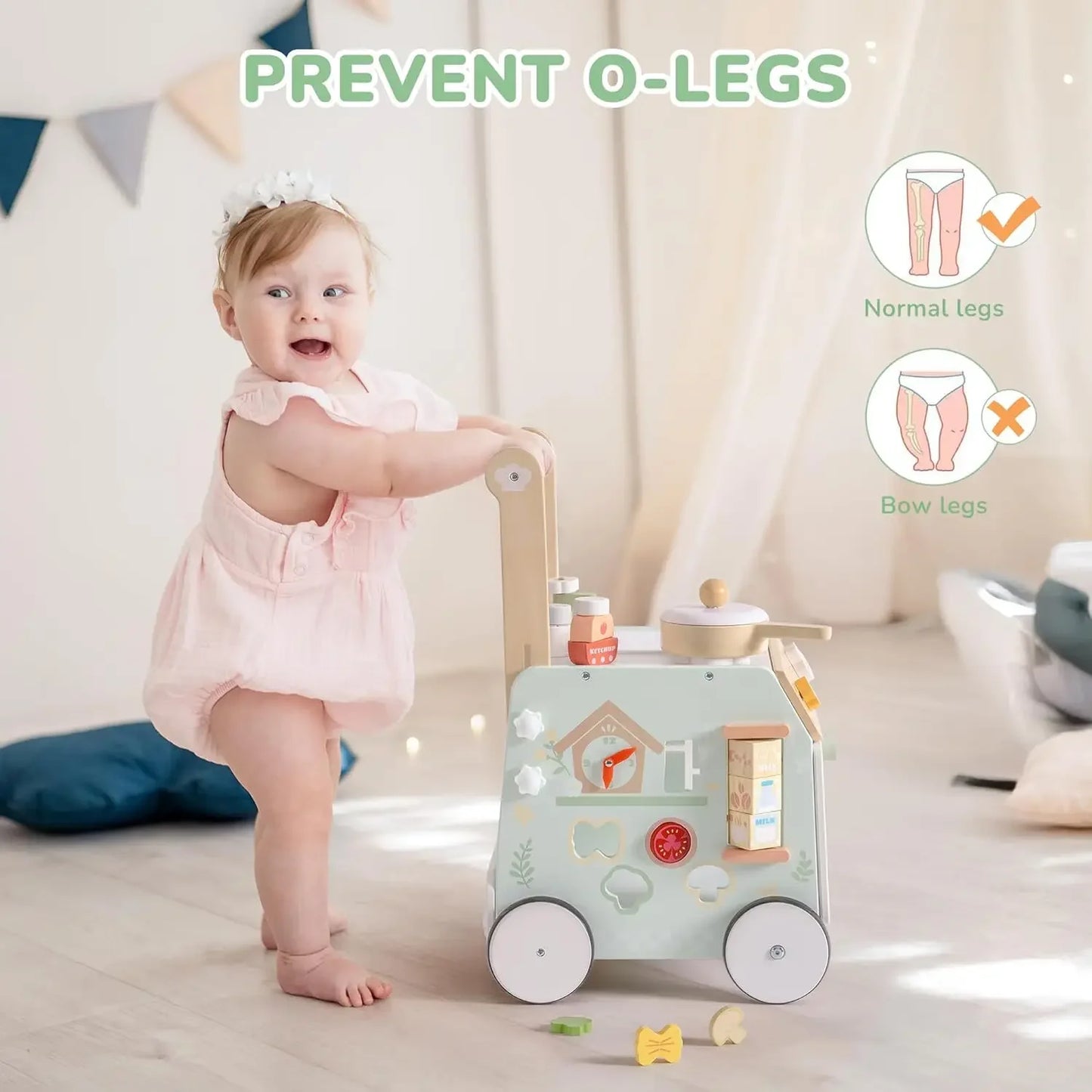 Robud Adjustable Height Wooden Baby Walker Push Toy for Kids