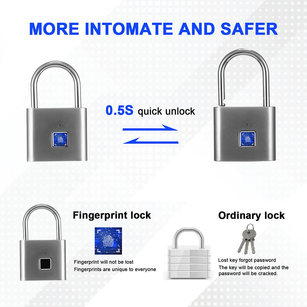 O10 Smart Fingerprint Padlock Waterproof Biometric Lock USB