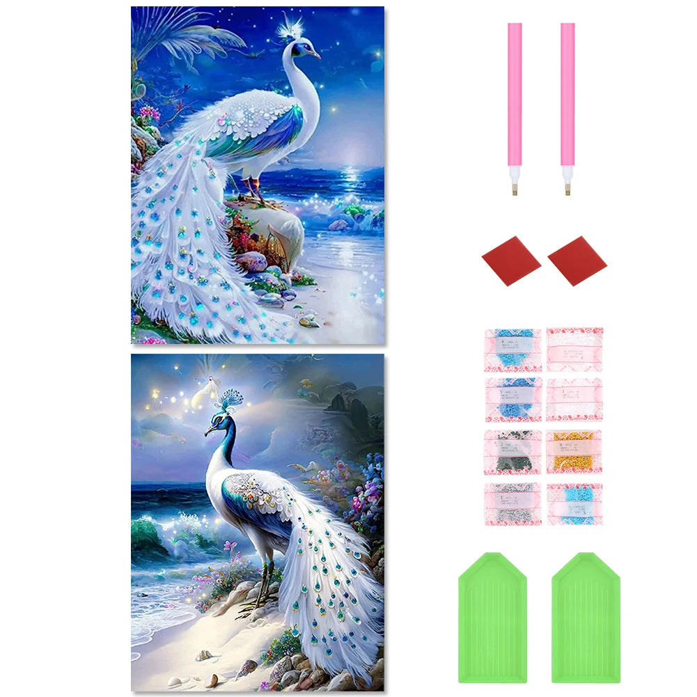 2pcs 5D DIY Full Round Drill Diamond Painting Ornate Peacock Kit Home Decor New Year Gift