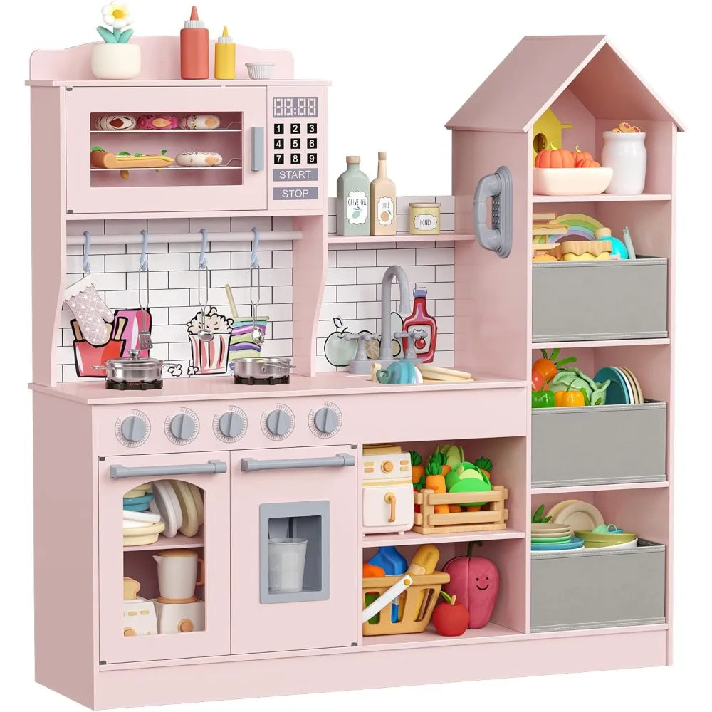 Wooden Play Kitchen For Kids With Realistic Appliances