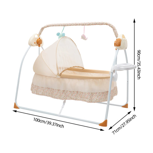 Khaki Electric Baby Cradle with Remote Control and 5 Gears