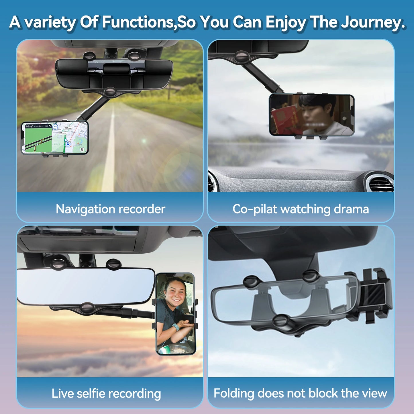 Car Phone Holder Clip Rear View Mirror Mount Adjustable
