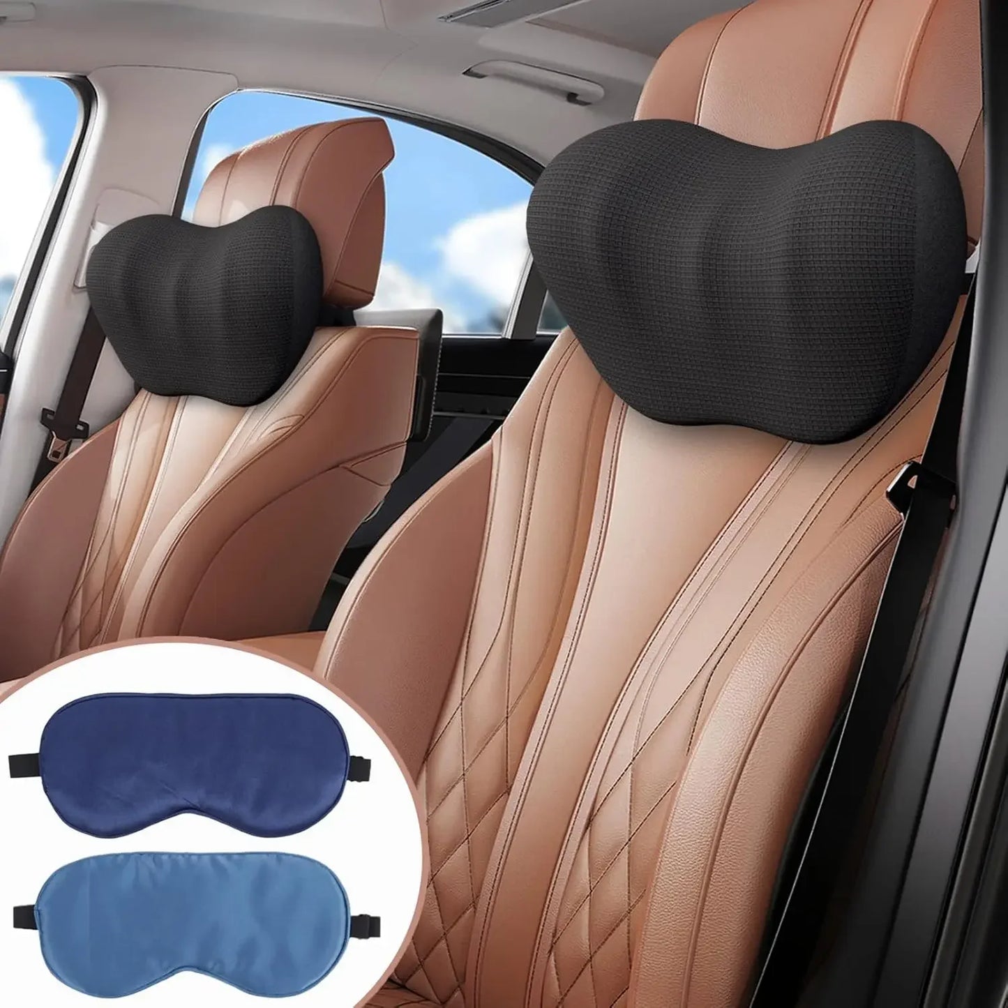 2 Pack Car Headrest Pillow Memory Foam Neck Support