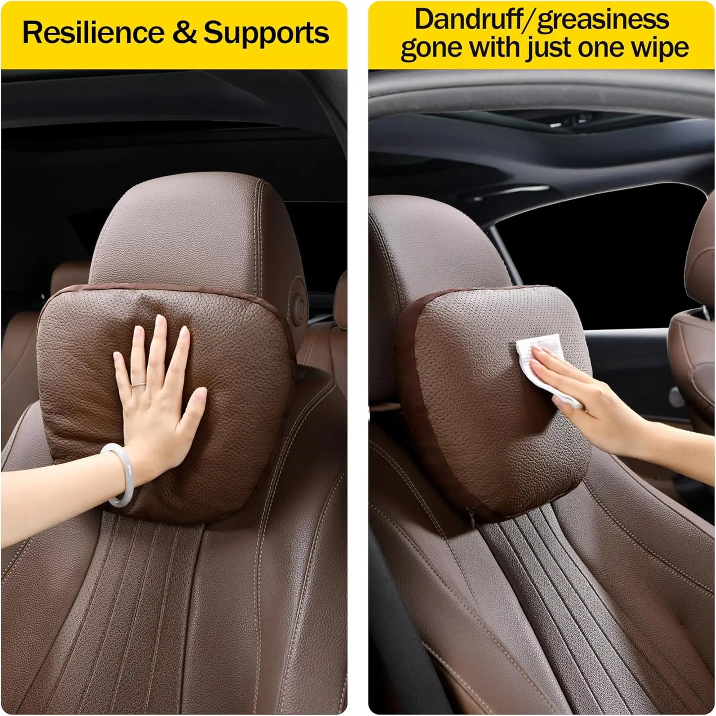 Genuine Cowhide Leather Car Headrest Neck Pillow for Driver