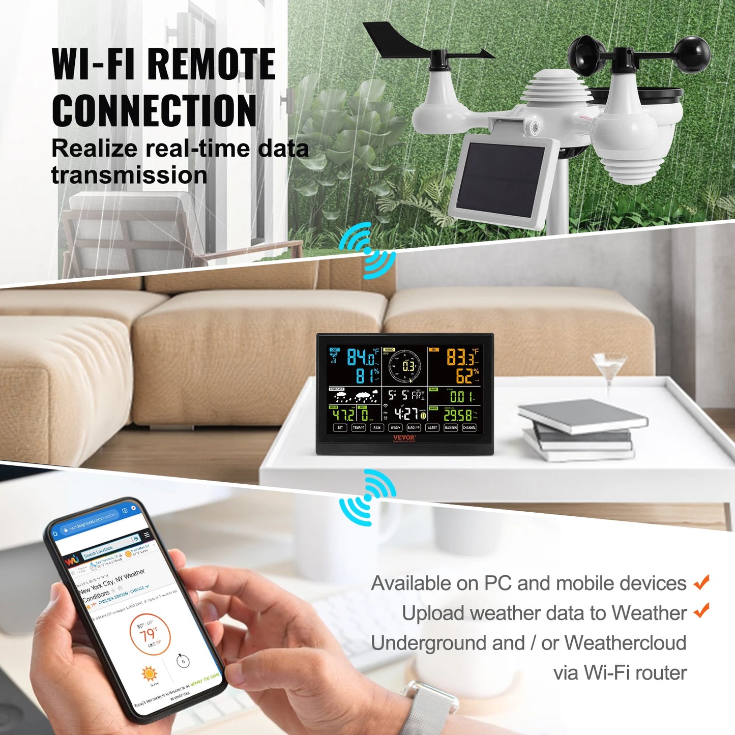 SucceBuy 7 In 1 WiFi Weather Station Display Solar Sensor