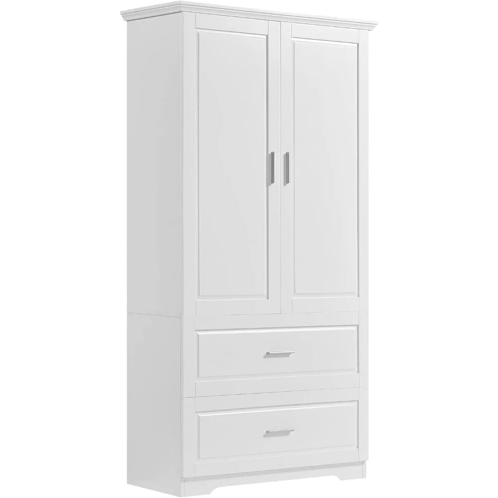 White Wide Storage Cabinet with Drawers and Doors Tall