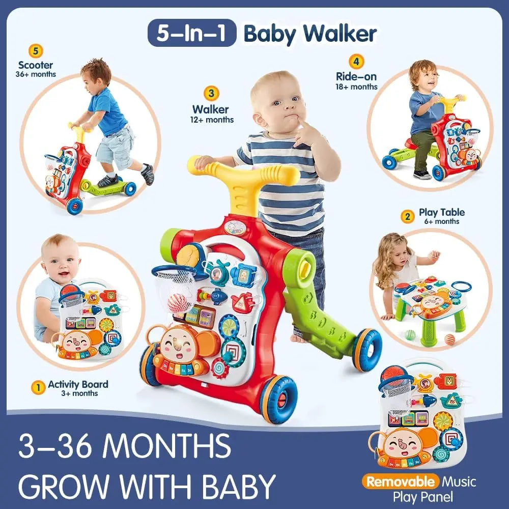 VATOS 5 in 1 Baby Walker Sit to Stand Learning Scooter Toys