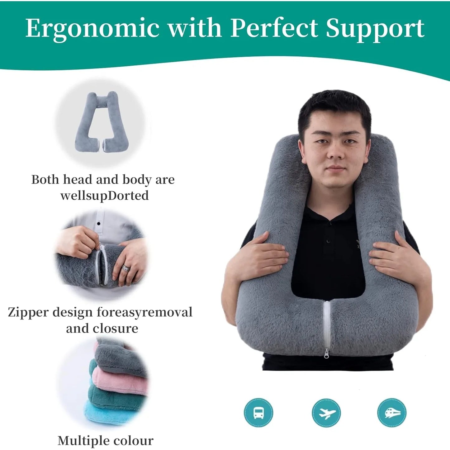 Travel Pillow For Aircraft With Storage Bag Neck Support
