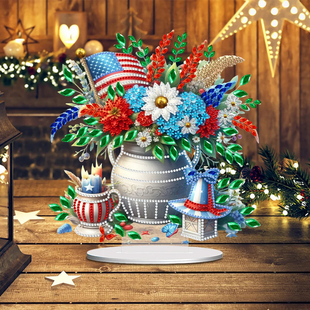 American Flag Diamond Painting Tabletop Ornaments Kit Flower Vase Single Side for Adults Beginners