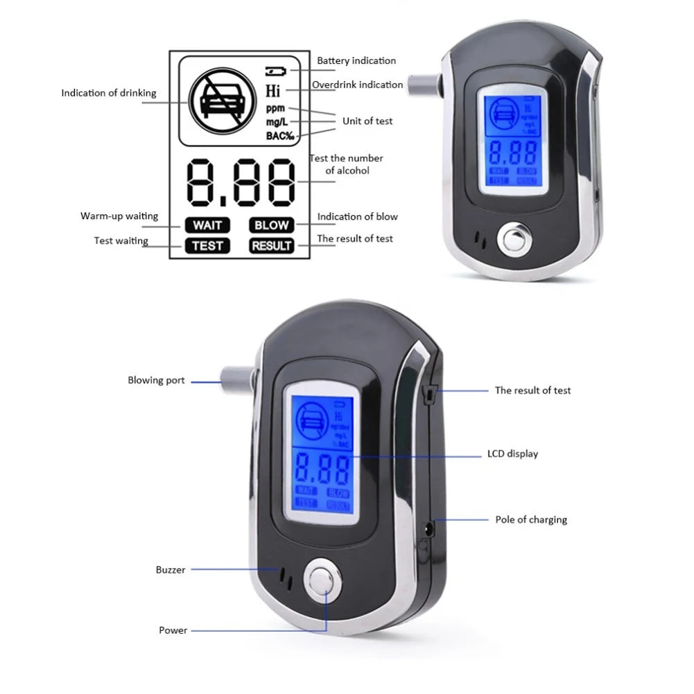 Digital Breath Alcohol Tester With LCD Display Handheld