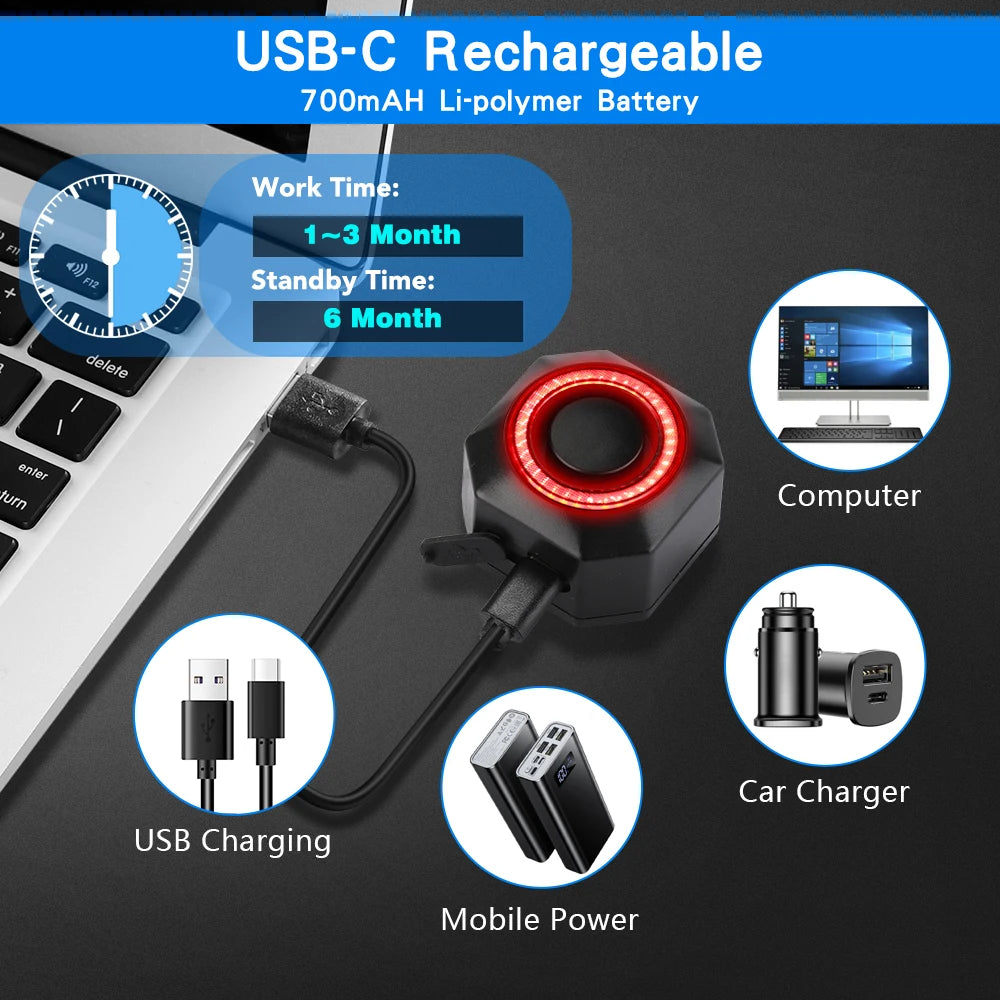 Awapow Bicycle Taillight Alarm USB Charging Anti Theft