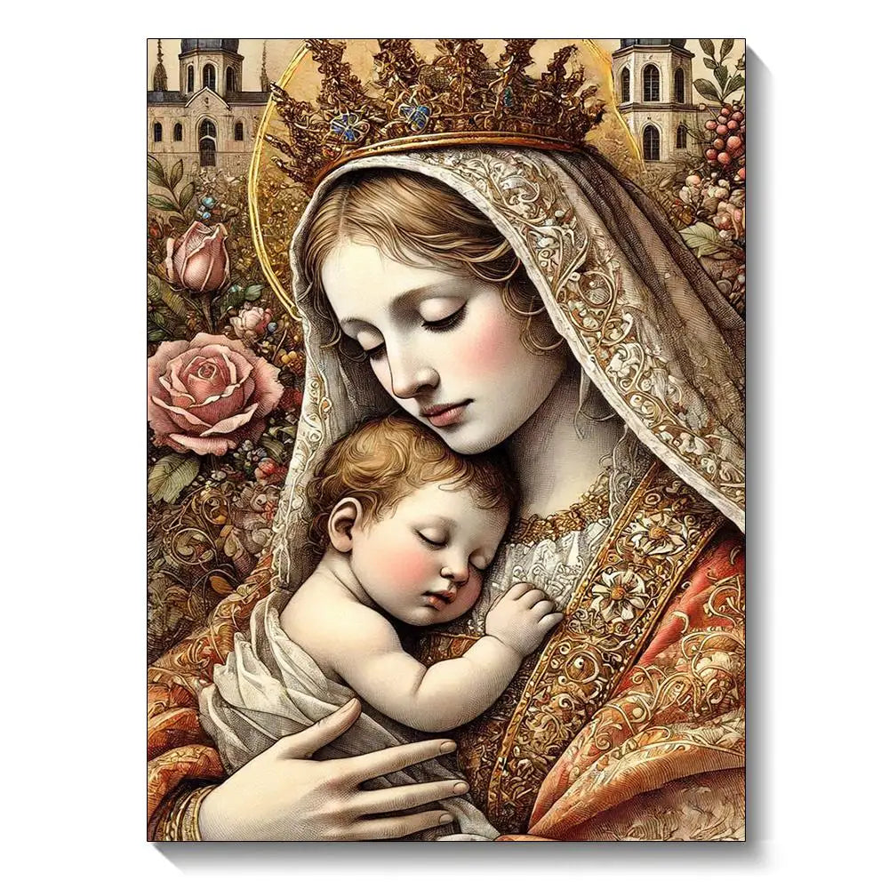 2pcs Set 5D Diamond Painting Virgin Mary Full Round Diamond Art Kit Adult Mosaic Inlay Craft Kit for Home Wall Decoration Gift