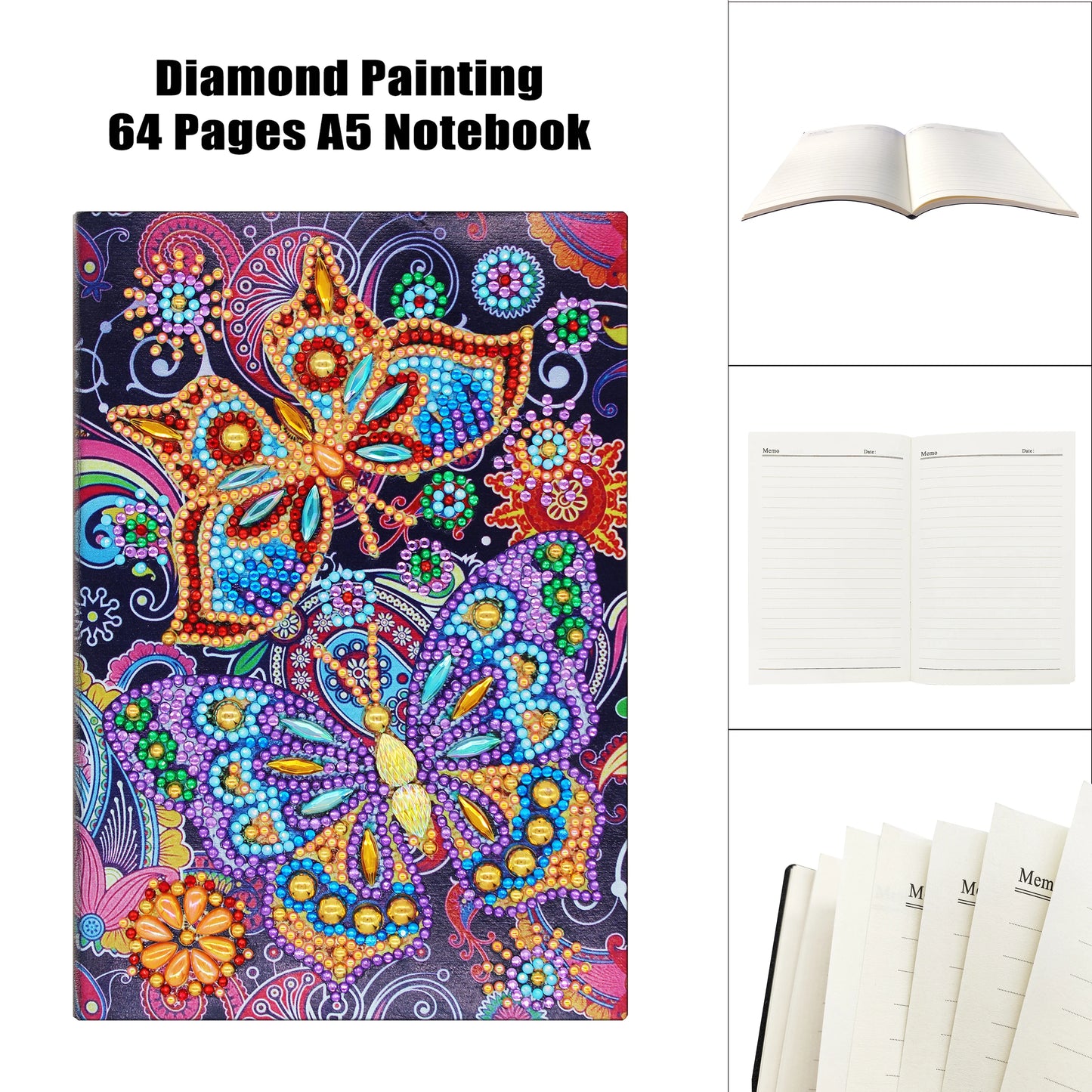 4 Pcs Diamond Art Kits for Adults and Teens with Notebooks and Bookmarks DIY 5D Gem Dots Art Crafts