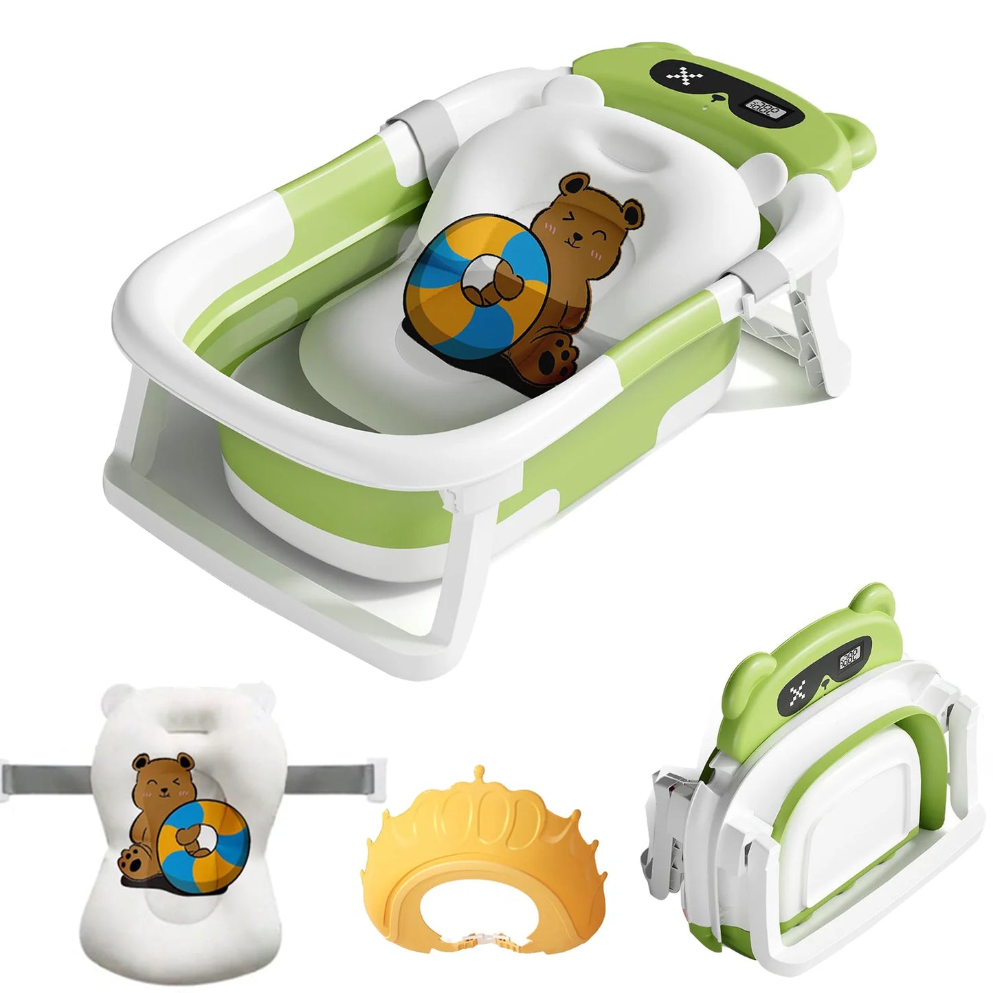 Foldable Baby Bath Tub with Cushion and Thermometer Set