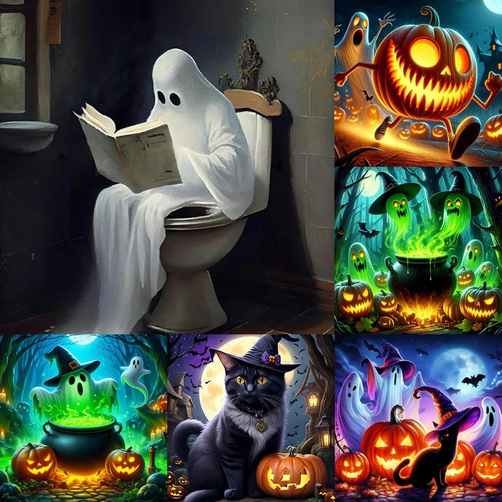 5D DIY Halloween Ghost Diamond Painting Cross Stitch Kit Scary Pumpkin Mosaic Embroidery Art Crafts Home Decor