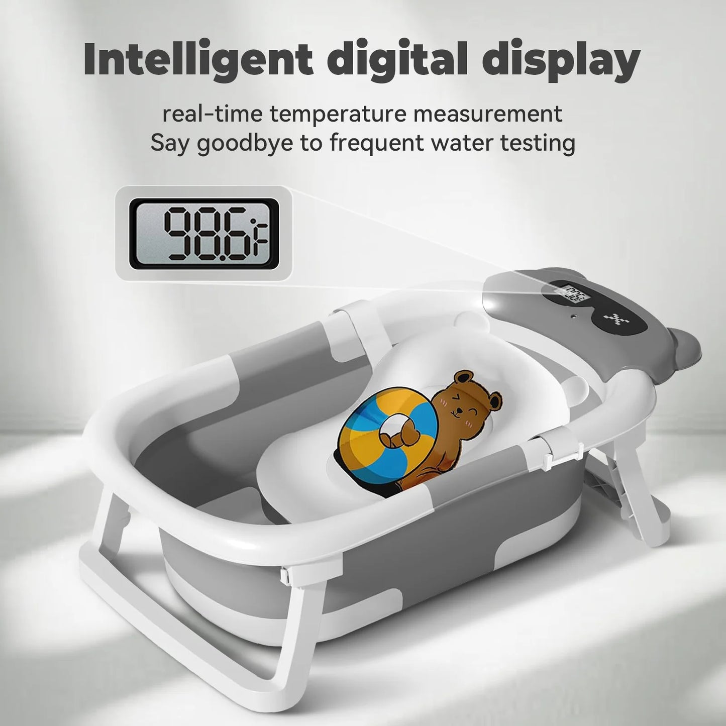 Foldable Baby Bathtub with Soft Cushion and Thermometer