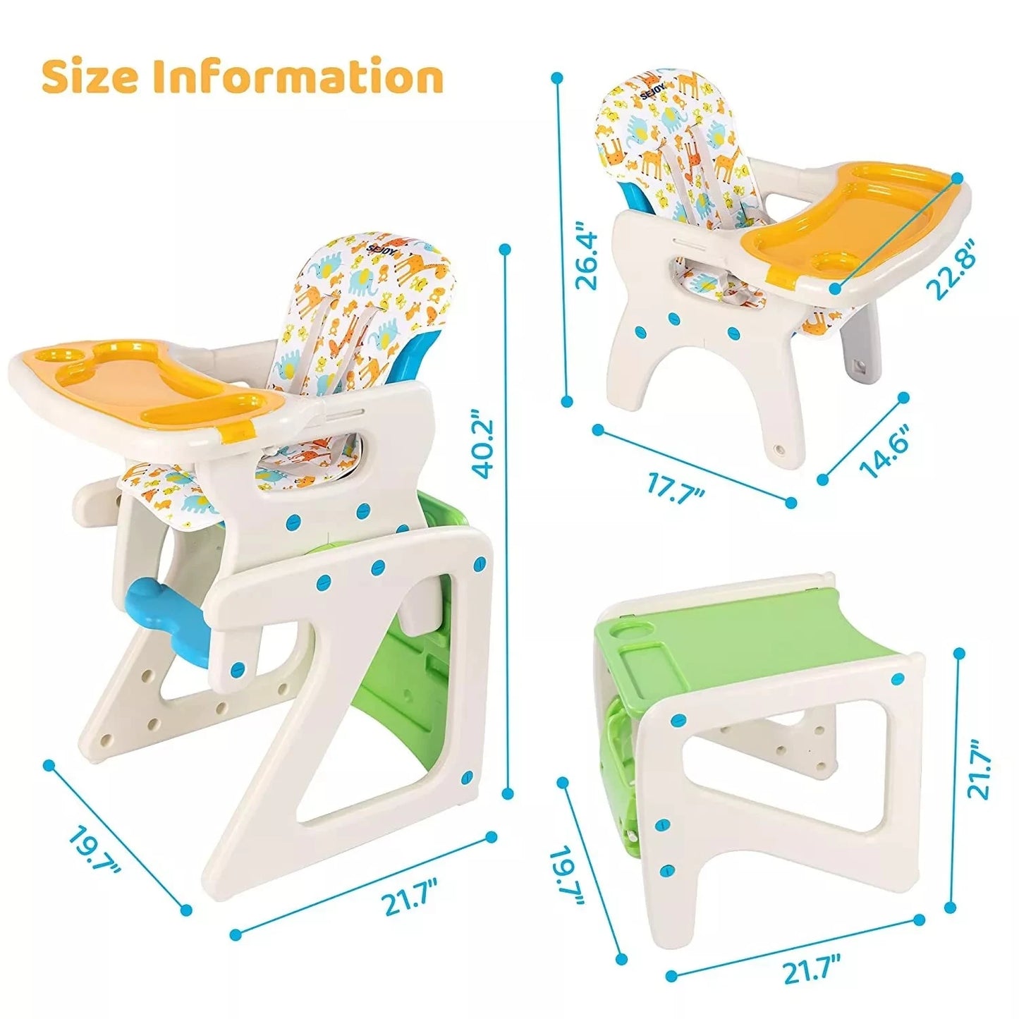 Sejoy 3-in-1 Baby High Chair Adjustable Backrest for Feeding