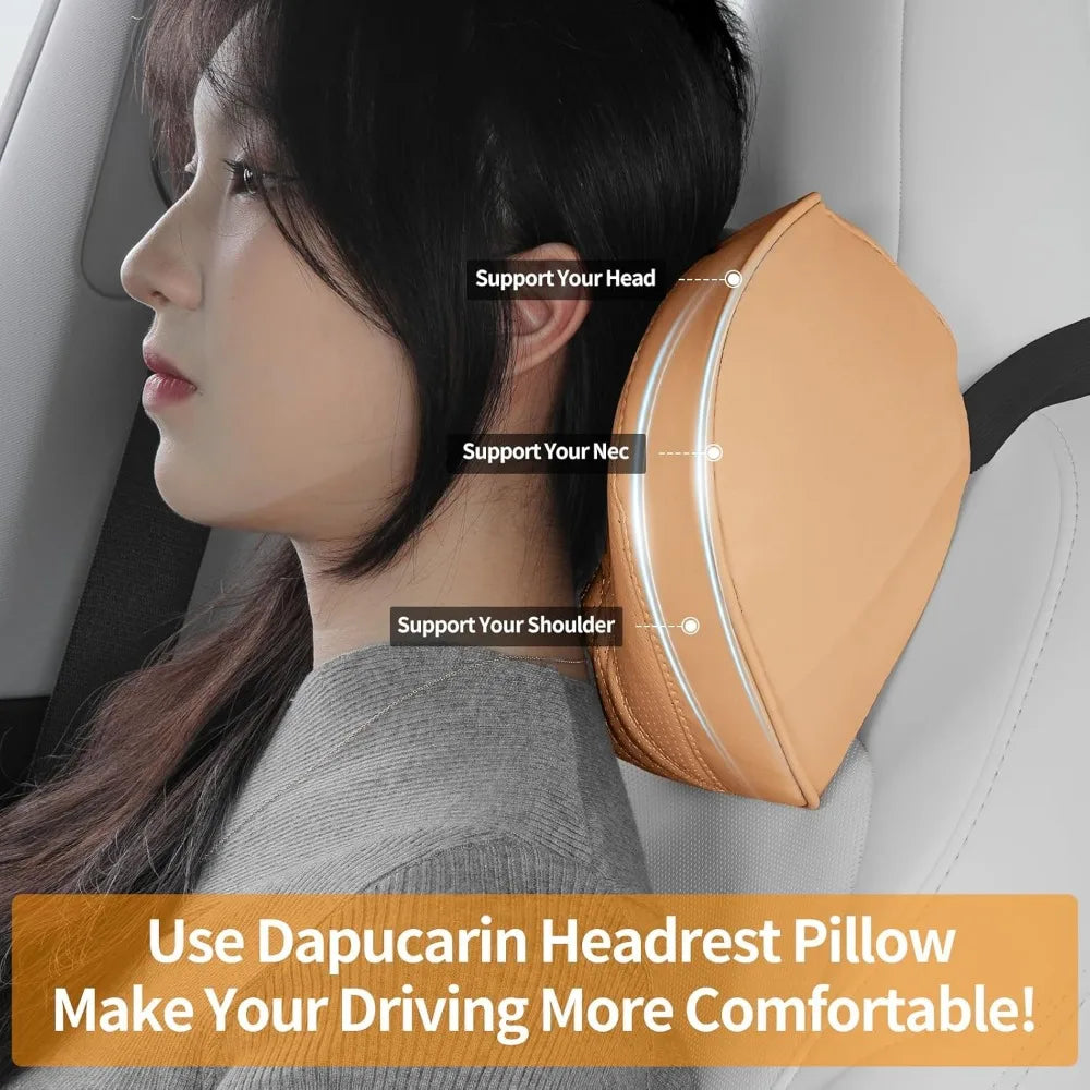 Palomino Brown Leather Car Neck Pillow Memory Foam Headrest