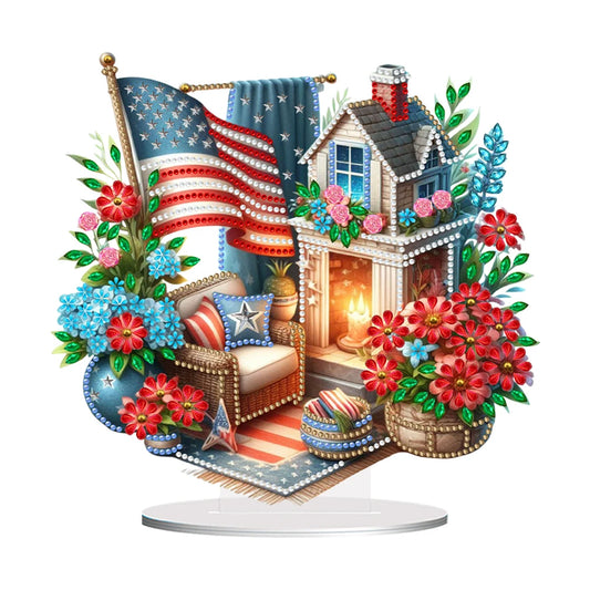 American Flag Diamond Painting Tabletop Ornaments Kit Flower Vase Single Side for Adults Beginners
